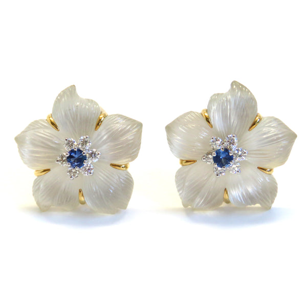 Seaman Schepps Clematis Rock Crystal Diamond Sapphire Earrings