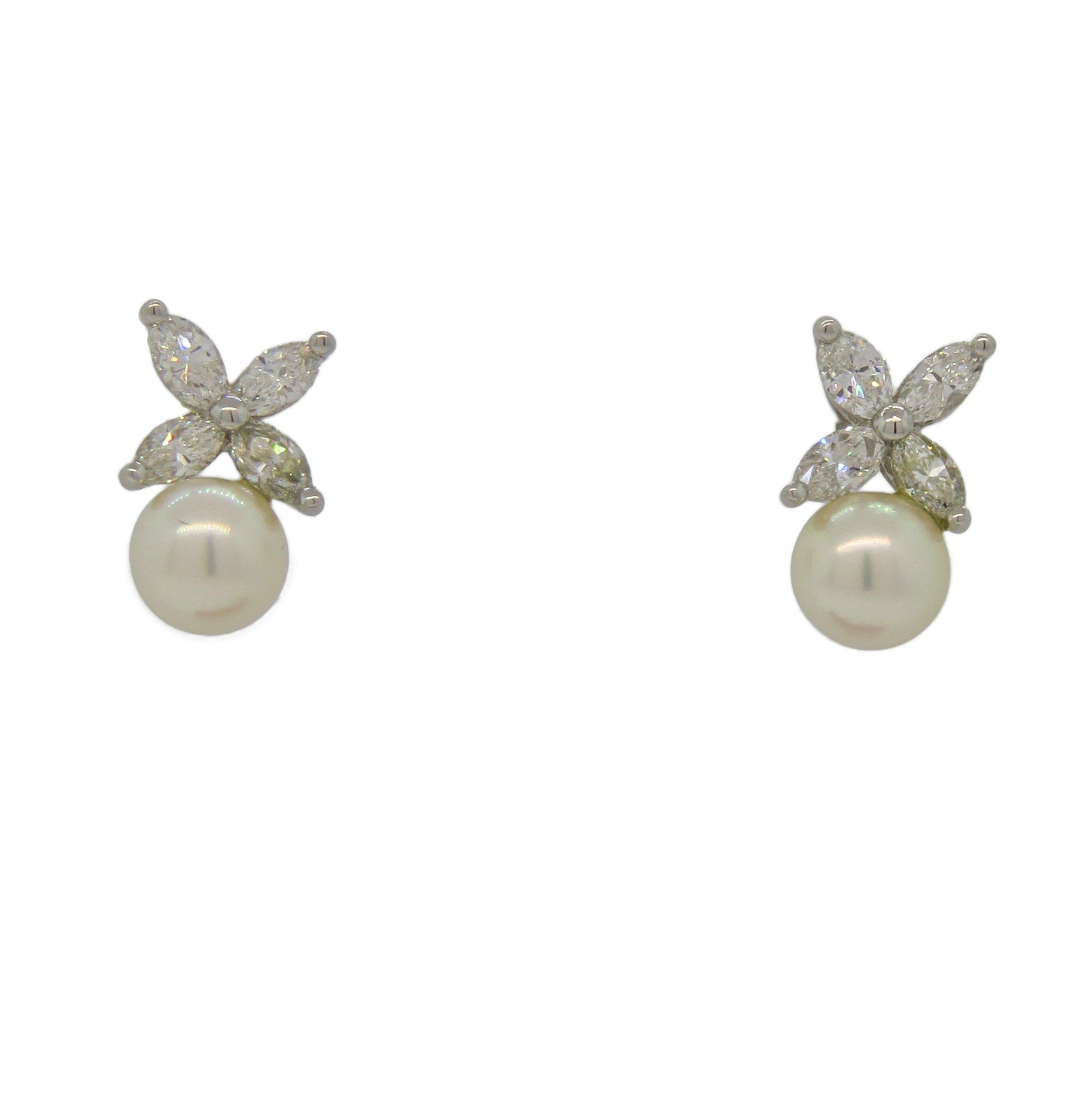 Tiffany Co Victoria Platinum Diamond Pearl Earrings Stanley Michael Distinguished Jewels