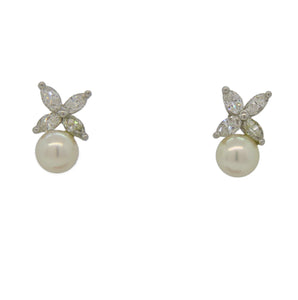 Tiffany & Co Victoria Platinum Diamond Pearl Earrings