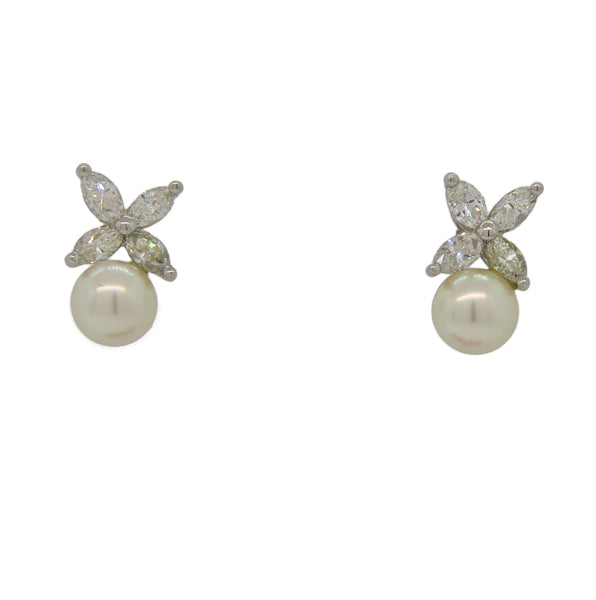 Tiffany & Co Victoria Platinum Diamond Pearl Earrings