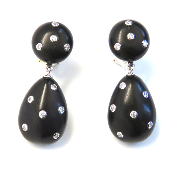 Seaman Schepps Gold Ebony Wood Diamond Drop Earrings