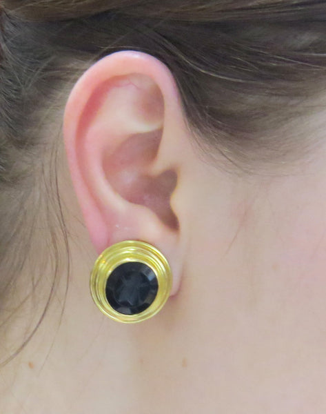 Elizabeth Locke Gold Onyx Intaglio Bee Earrings