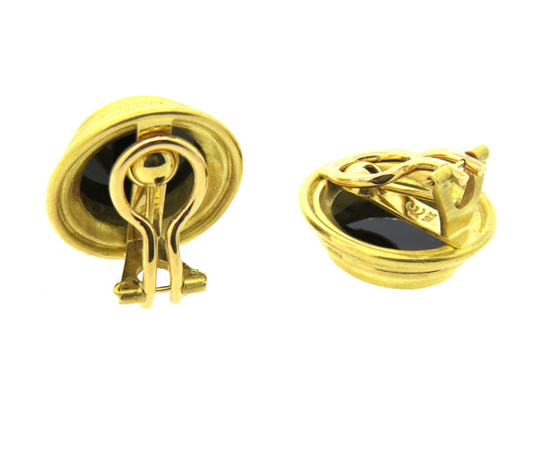 Elizabeth Locke Gold Onyx Intaglio Bee Earrings