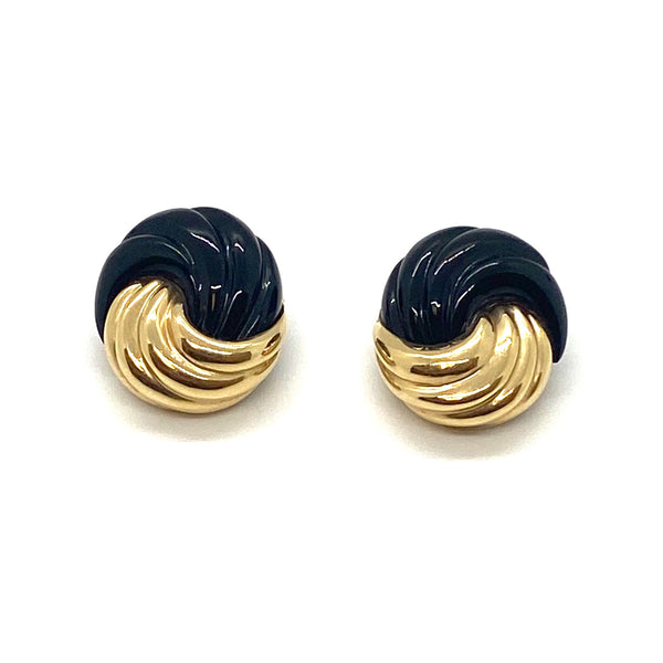 Maz Gold Carved Onyx Swirl Earrings