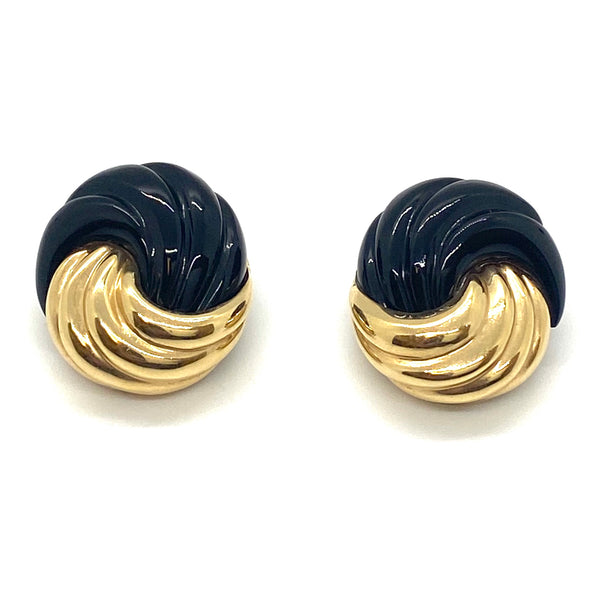 Maz Gold Carved Onyx Swirl Earrings