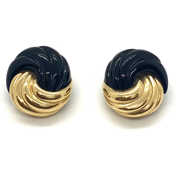 Maz Gold Carved Onyx Swirl Earrings