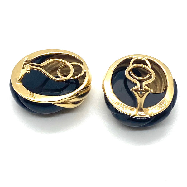 Maz Gold Carved Onyx Swirl Earrings
