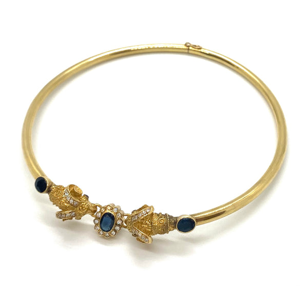 Vintage Ilias Lalaounis Gold Sapphire Diamond Ruby Ram's Head Necklace