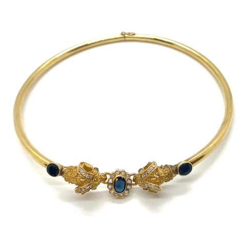 Vintage Ilias Lalaounis Gold Sapphire Diamond Ruby Ram's Head Necklace