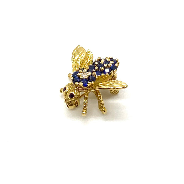 Herbert Rosenthal Gold Sapphire Diamond Ruby Bee Pin