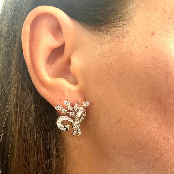 Mid-Century Platinum 4 Carat Diamond Earrings