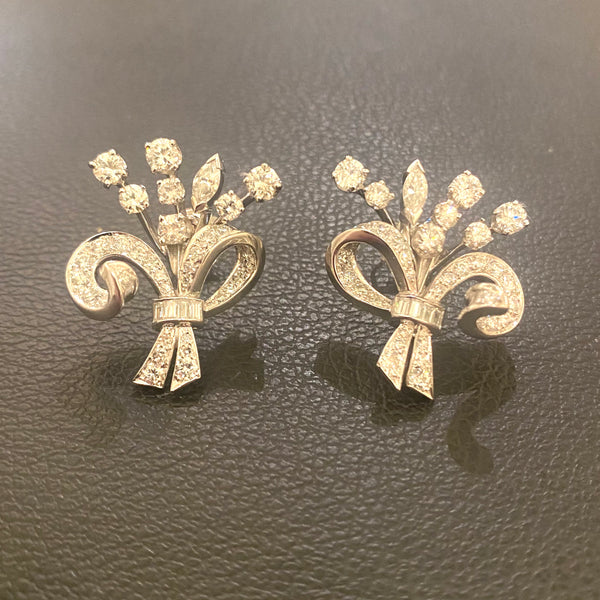 Mid-Century Platinum 4 Carat Diamond Earrings