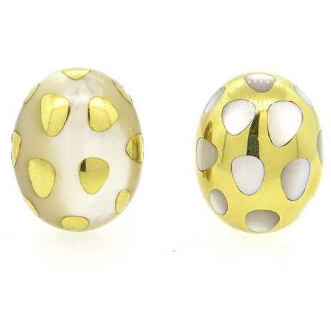 Angela Cummings For Tiffany & Co Gold Positive Negative Mother of Pearl Earrings
