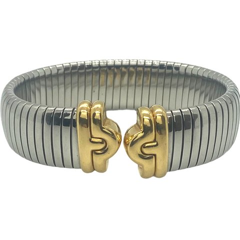 Bulgari Tubogas Gold and Steel Cuff Bracelet