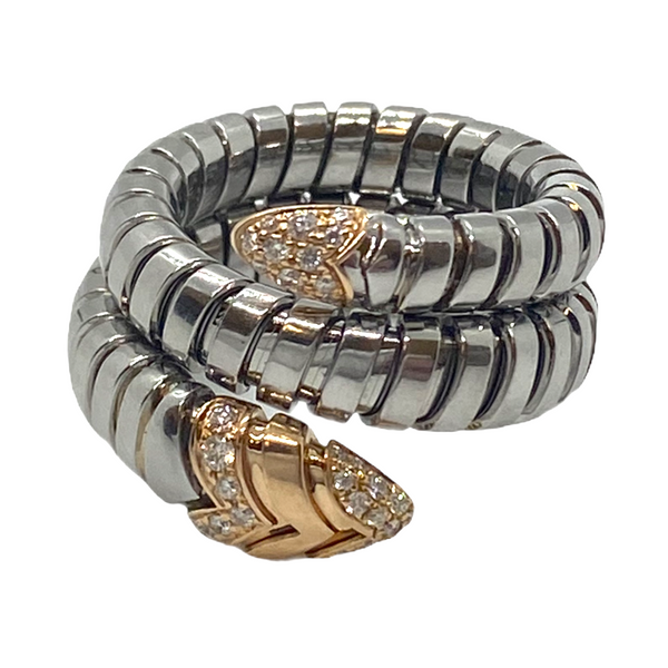 Bulgari Serpenti Gold and Steel Diamond Wrap Ring