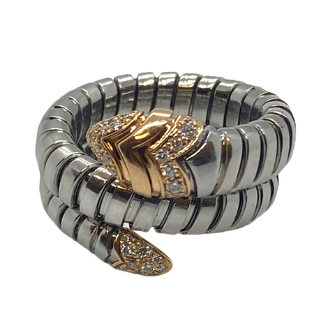 Bulgari Serpenti Gold and Steel Diamond Wrap Ring