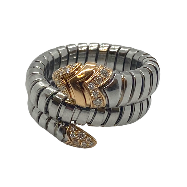 Bulgari Serpenti Gold and Steel Diamond Wrap Ring
