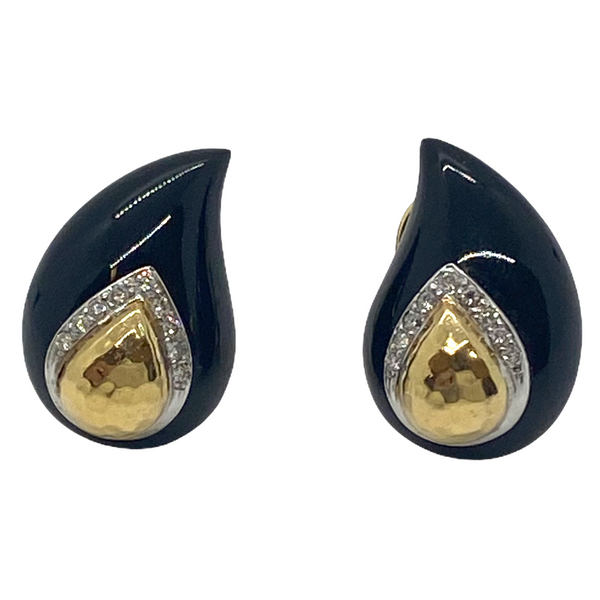 Maz Gold Onyx Diamond Teardrop Earrings