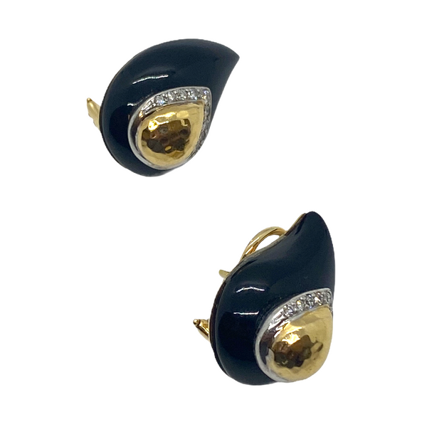 Maz Gold Onyx Diamond Teardrop Earrings