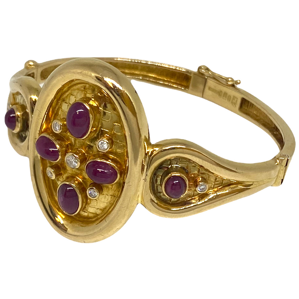 Ilias Lalaounis Gold Diamond Ruby Bangle Bracelet