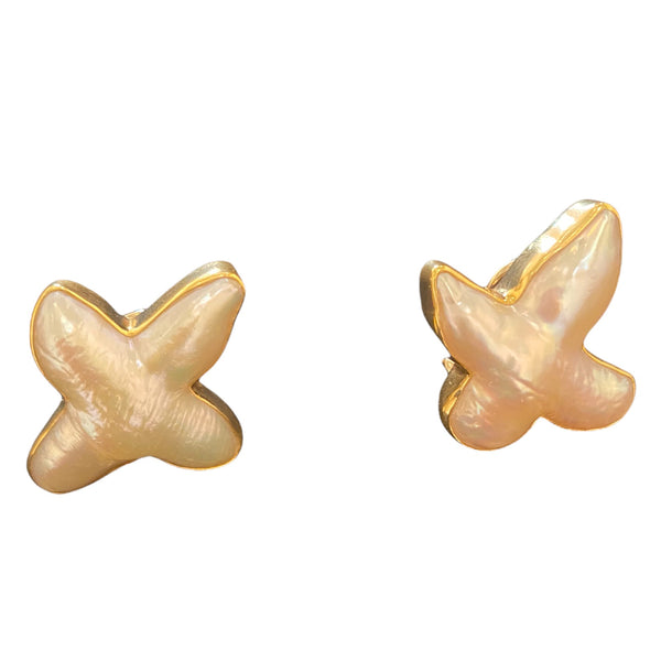 Christopher Walling Gold Biwa Pearl Earrings