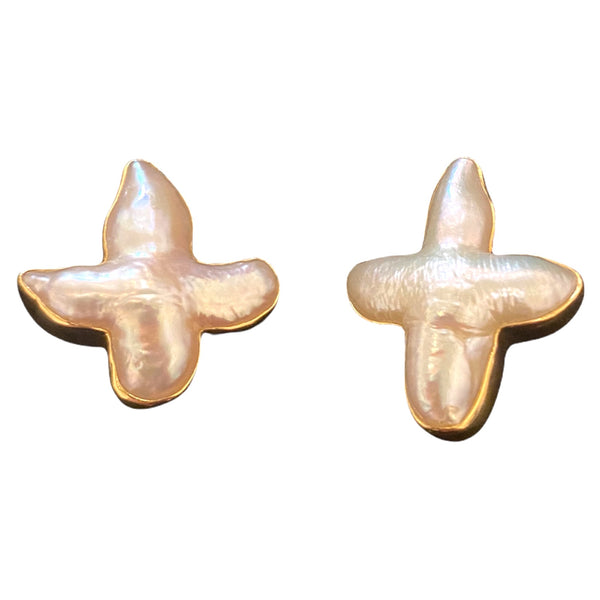 Christopher Walling Gold Biwa Pearl Earrings