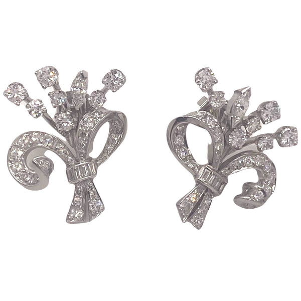 Mid-Century Platinum 4 Carat Diamond Earrings