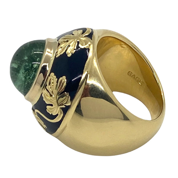 Elizabeth Gage Gold Peridot Cabochon Ring