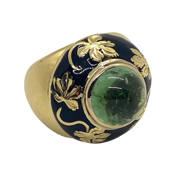 Elizabeth Gage Gold Peridot Cabochon Ring