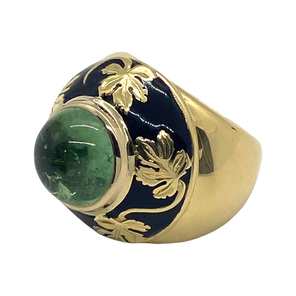Elizabeth Gage Gold Peridot Cabochon Ring