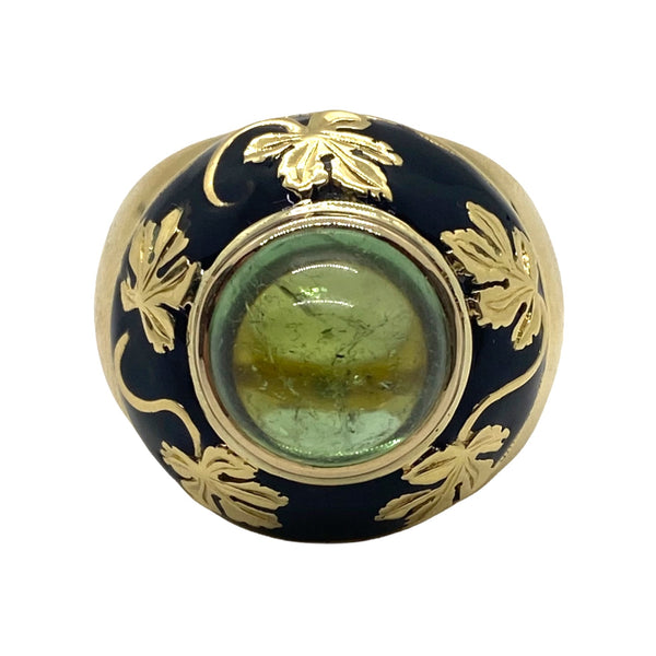Elizabeth Gage Gold Peridot Cabochon Ring
