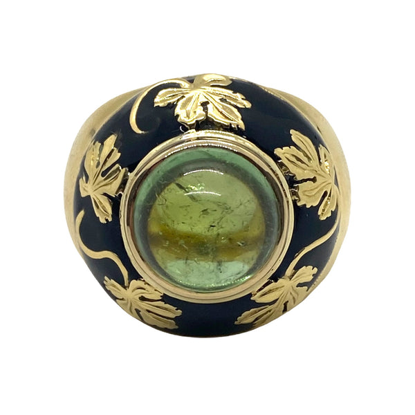 Elizabeth Gage Gold Peridot Cabochon Ring