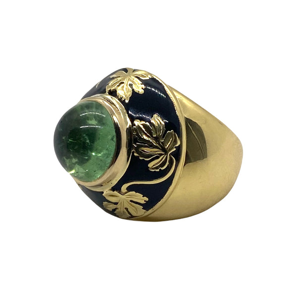 Elizabeth Gage Gold Peridot Cabochon Ring