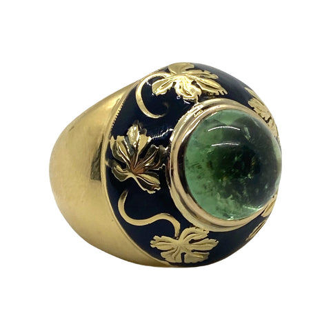Elizabeth Gage Gold Peridot Cabochon Ring
