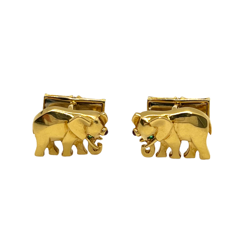 Vintage Cartier 18k Gold Emerald Ruby Elephant Cufflinks