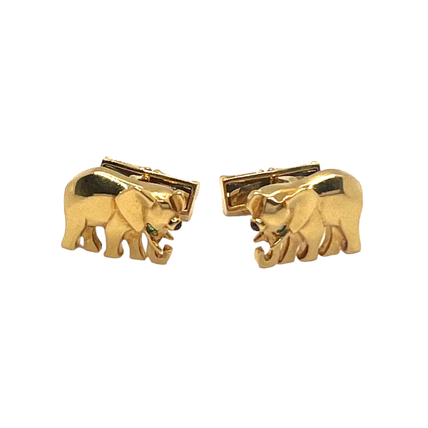 Cartier Gold Emerald Ruby Elephant Cufflinks
