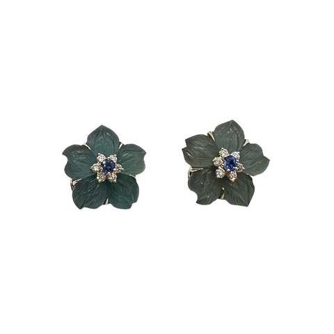 Seaman Schepps Clematis Flower Gold Crystal Sapphire Diamond Earrings