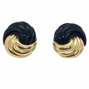Maz Gold Carved Onyx Swirl Earrings
