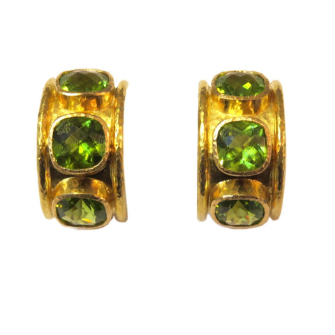 Elizabeth Locke 19k Gold Large Peridot Flat Hoop Earrings