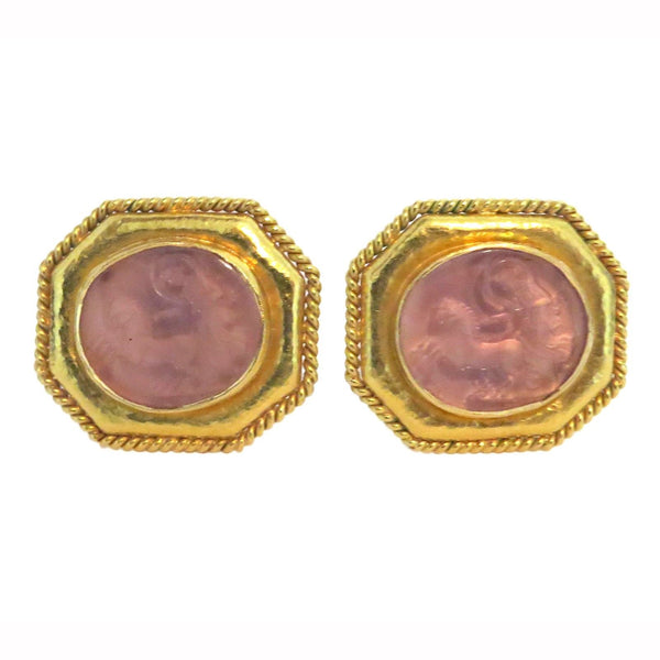 Elizabeth Locke Gold Venetian Glass Intaglio Earrings