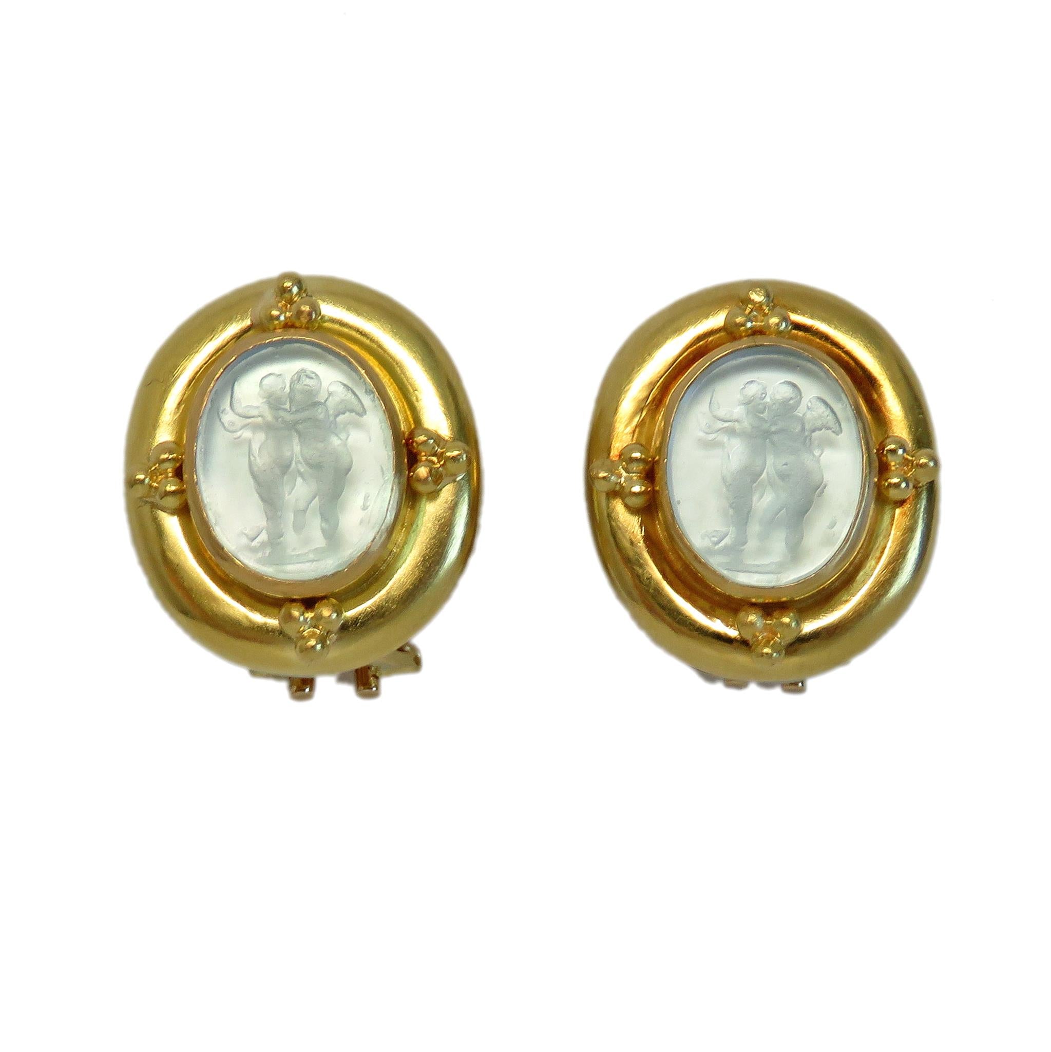 Elizabeth Locke Gold Venetian Glass Intaglio Earrings