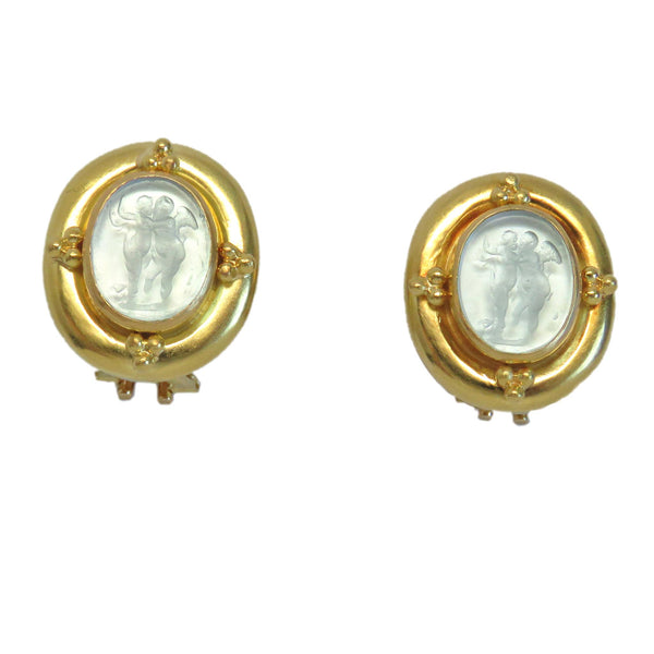 Elizabeth Locke Gold Venetian Glass Intaglio Earrings