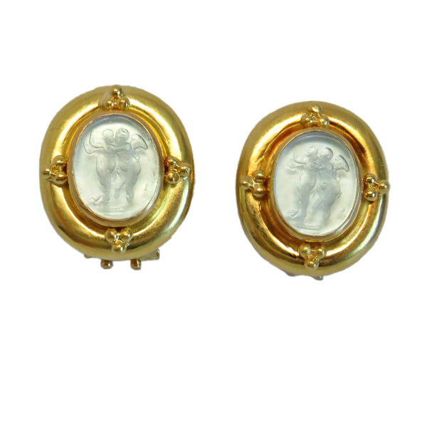 Elizabeth Locke Gold Venetian Glass Intaglio Earrings